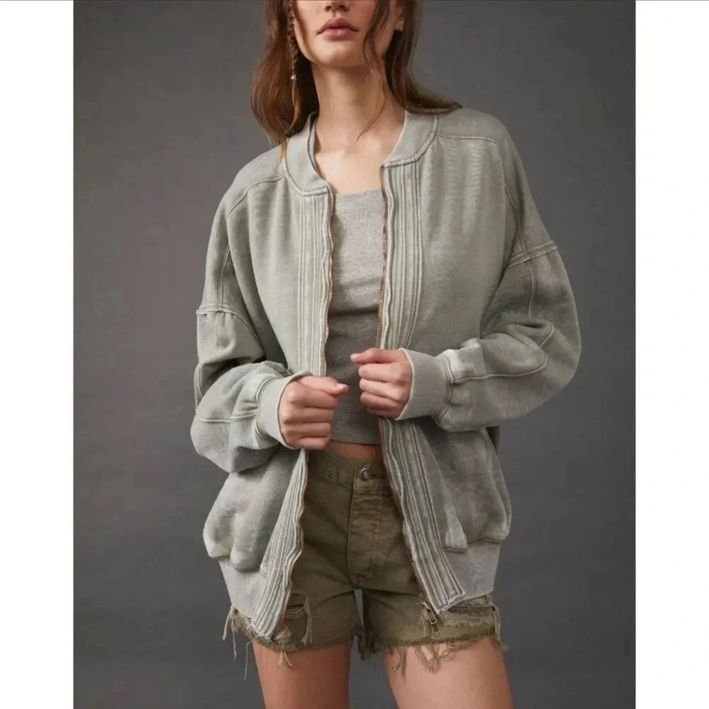 Free People Robby Bomber / Washed Army M - Picture 2 of 16